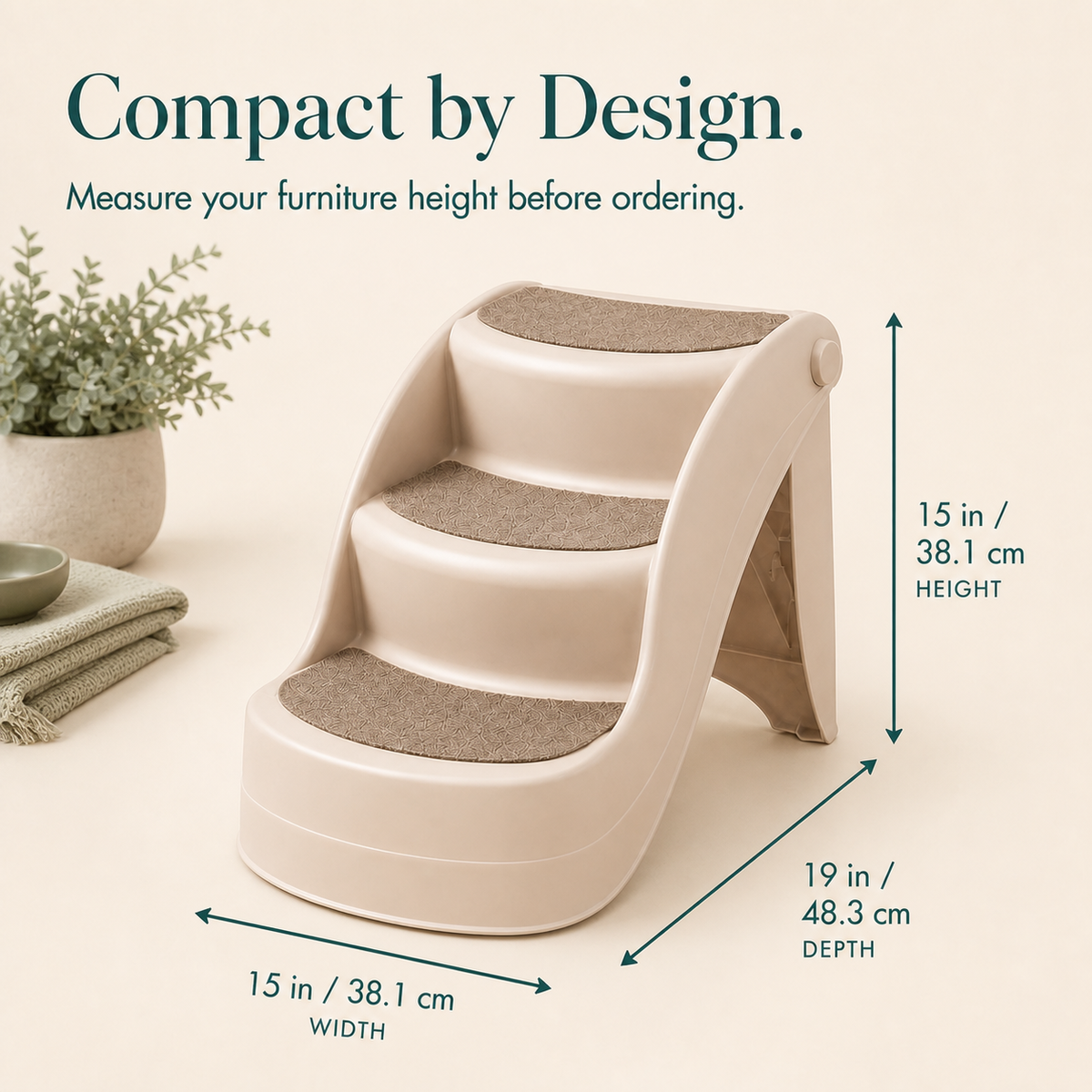 Pet Galaxy beige 3-step pet stairs dimensions 19 by 15 by 15 inches