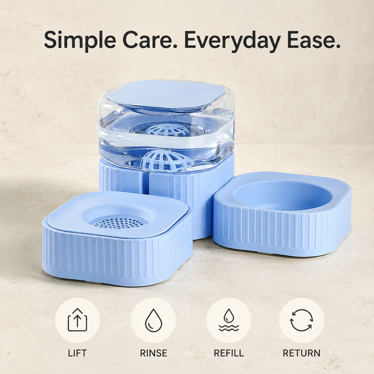 Easy to clean three-piece pet feeding station