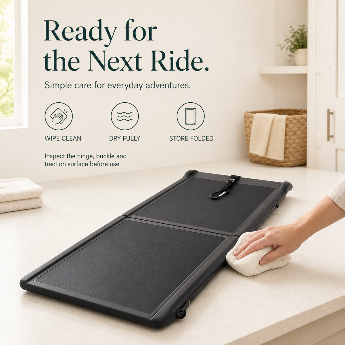 Black foldable pet ramp care and cleaning guide