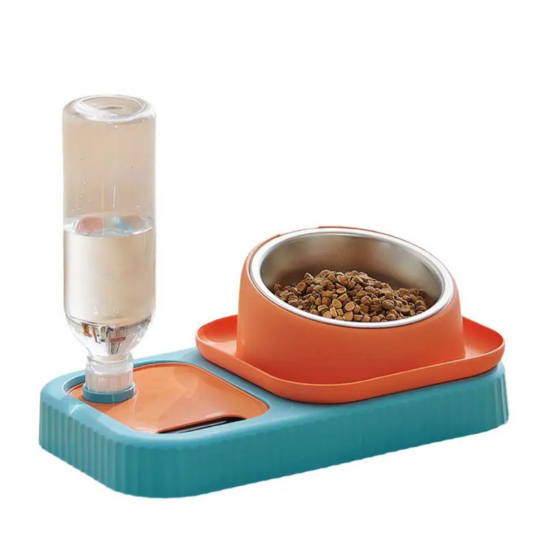 Pet Food Bowl and Water Bottle Set