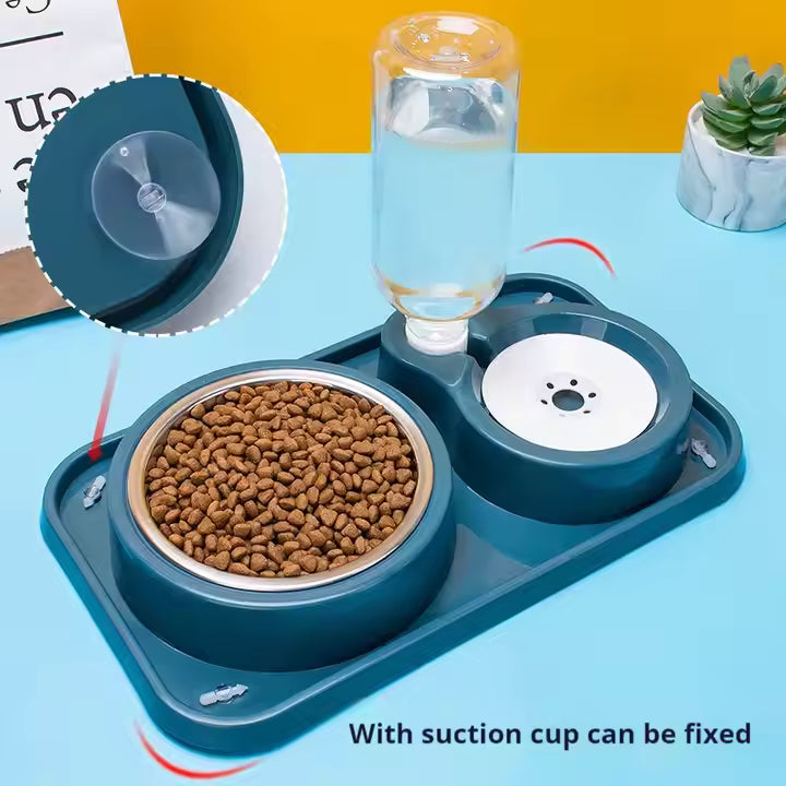 Pet Food Bowl and Water Bottle Set