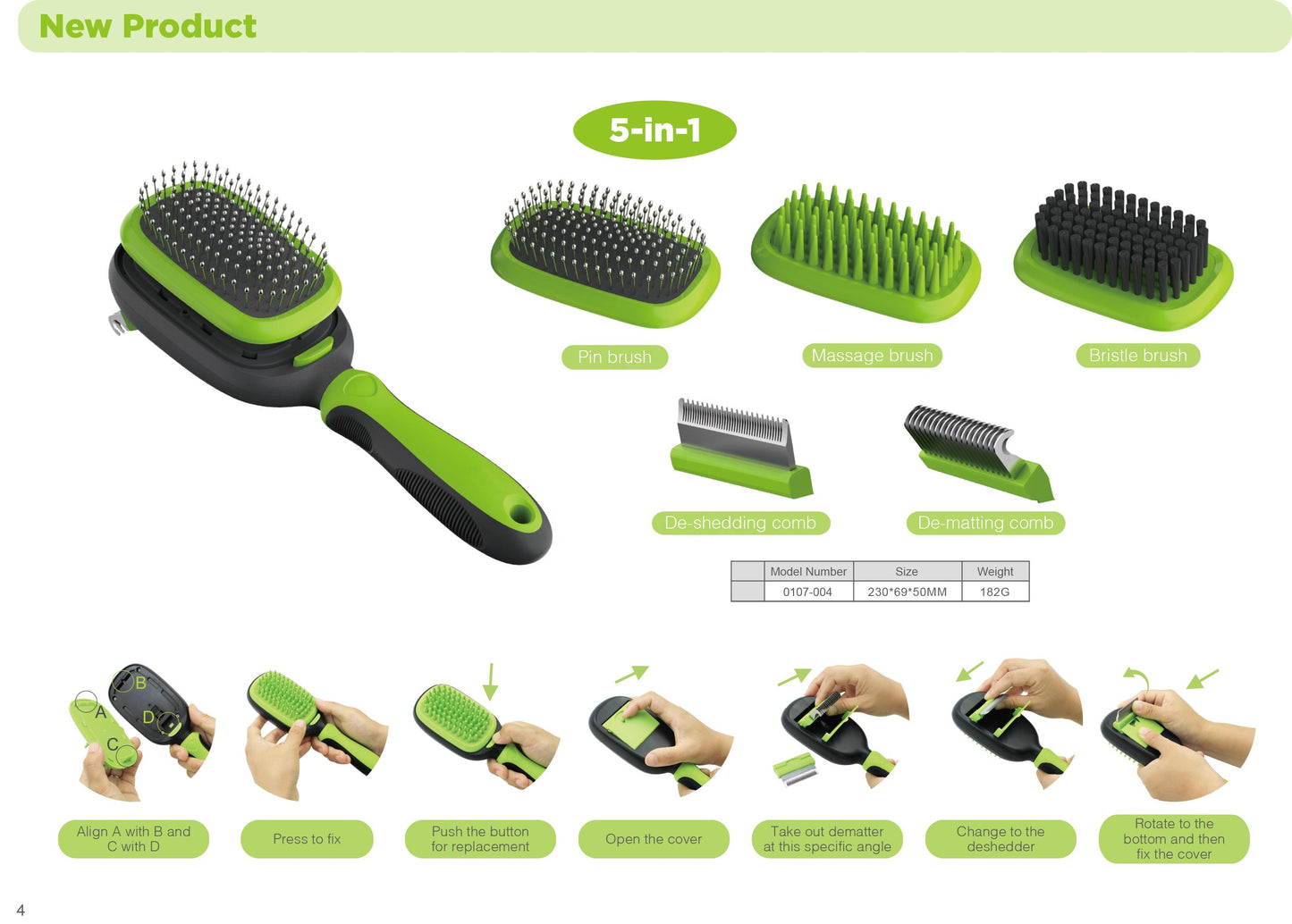 5-in-1 Pet Hair Grooming Tool Double Sided