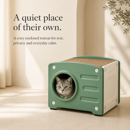 Cozy enclosed cat hideaway with round entrance