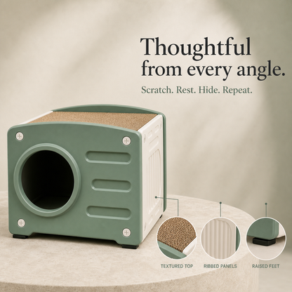 Cat house textured top ribbed panels and raised feet