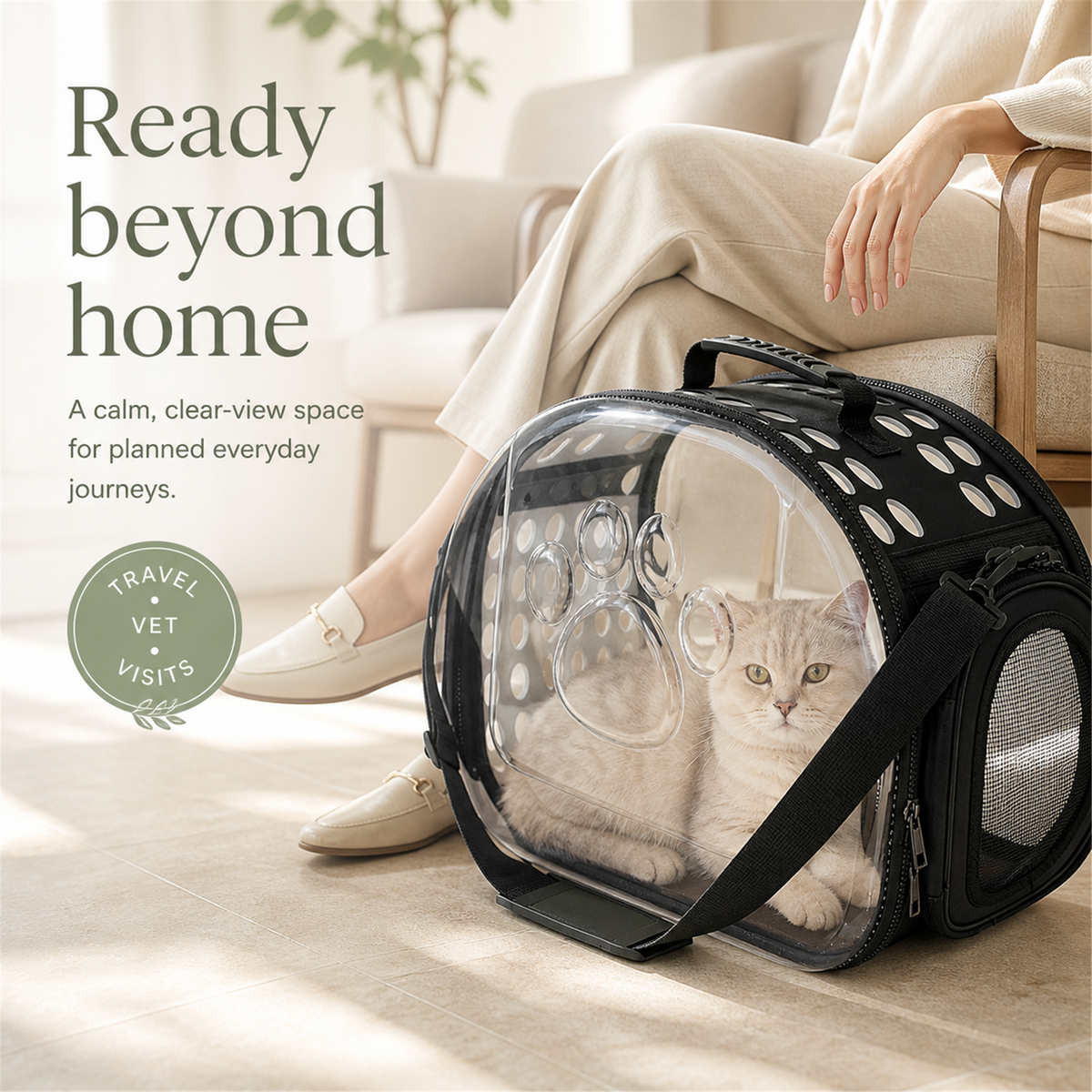 Clear-view pet carrier for everyday travel and vet visits