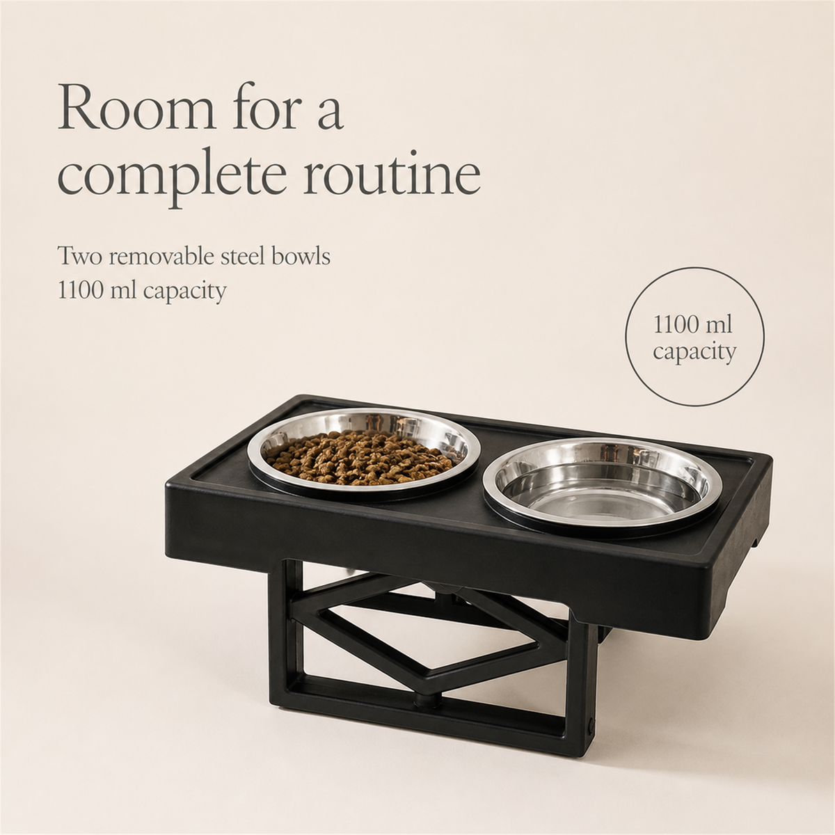 Double stainless steel dog bowls with 1100 ml capacity