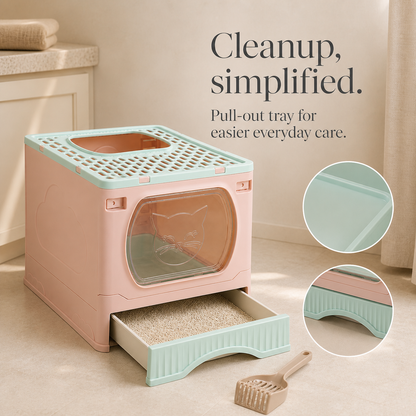 Easy clean cat litter box with pull out litter tray