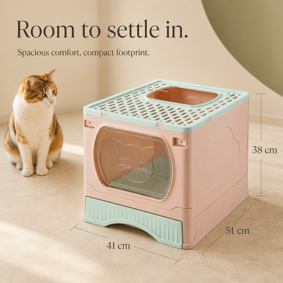 Compact enclosed cat litter box dimensions 41 x 51 x 38 cm