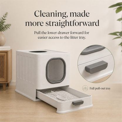 Enclosed cat litter box full pull-out cleaning tray