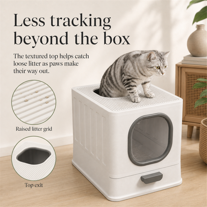 Textured litter-trapping top and top exit for cats