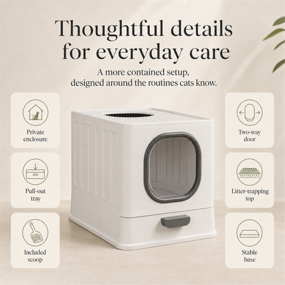 Foldable enclosed cat litter box feature summary