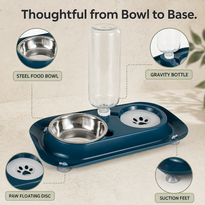 Steel bowl gravity bottle paw disc and suction feet features