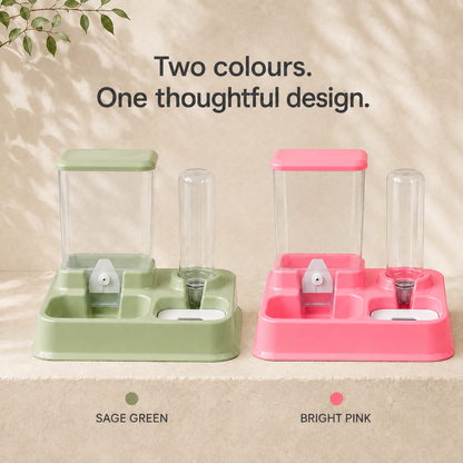 Sage green and bright pink pet feeder colour options