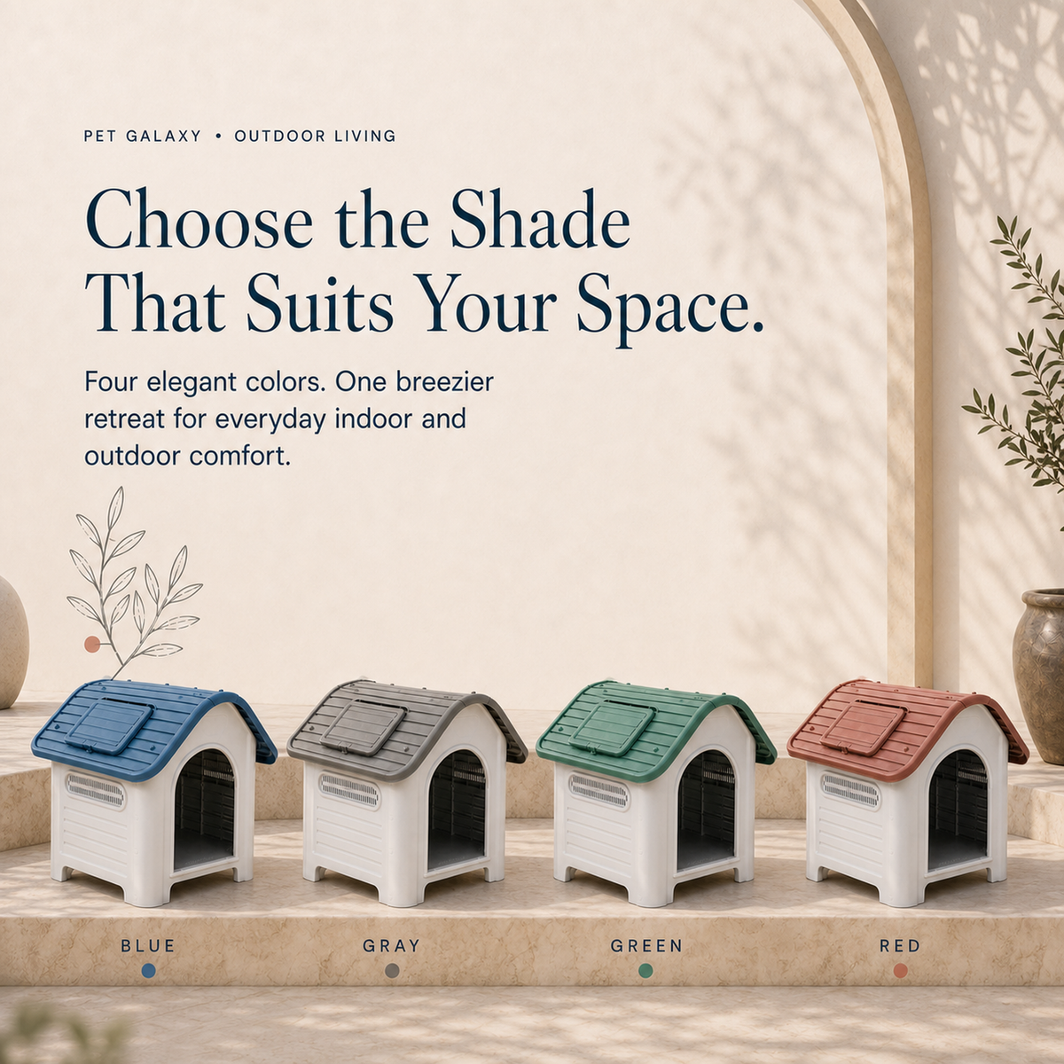 Dog house roof colors blue gray green and red