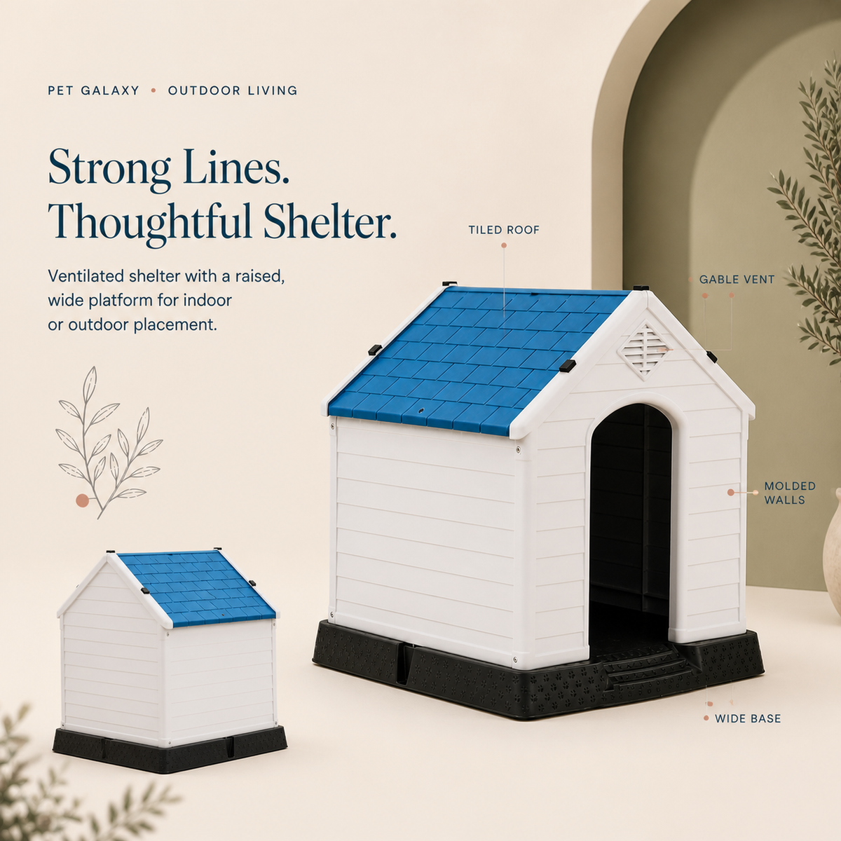 Tiled roof gable vent molded walls and wide base dog house details