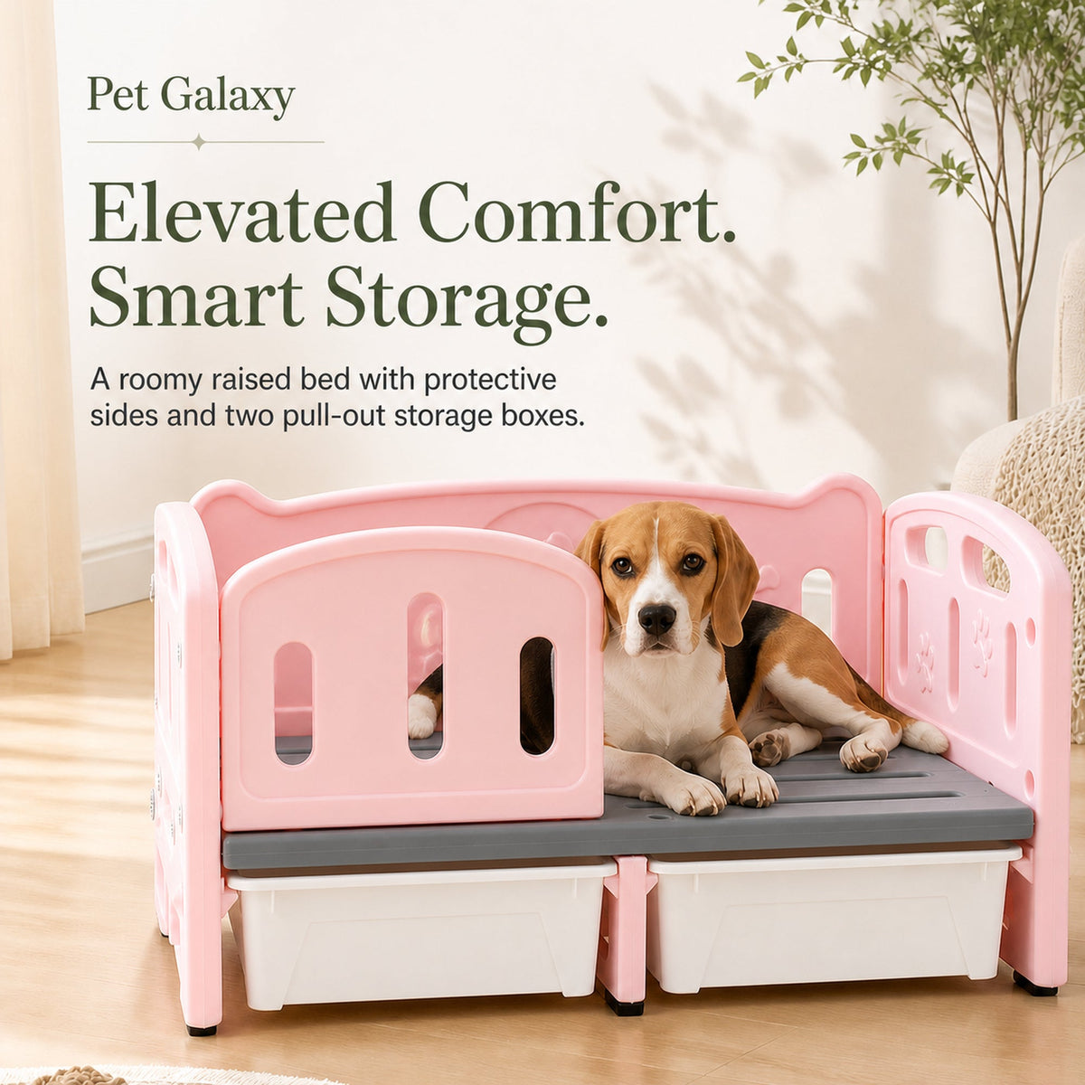 Pet Galaxy elevated pink pet bed hero