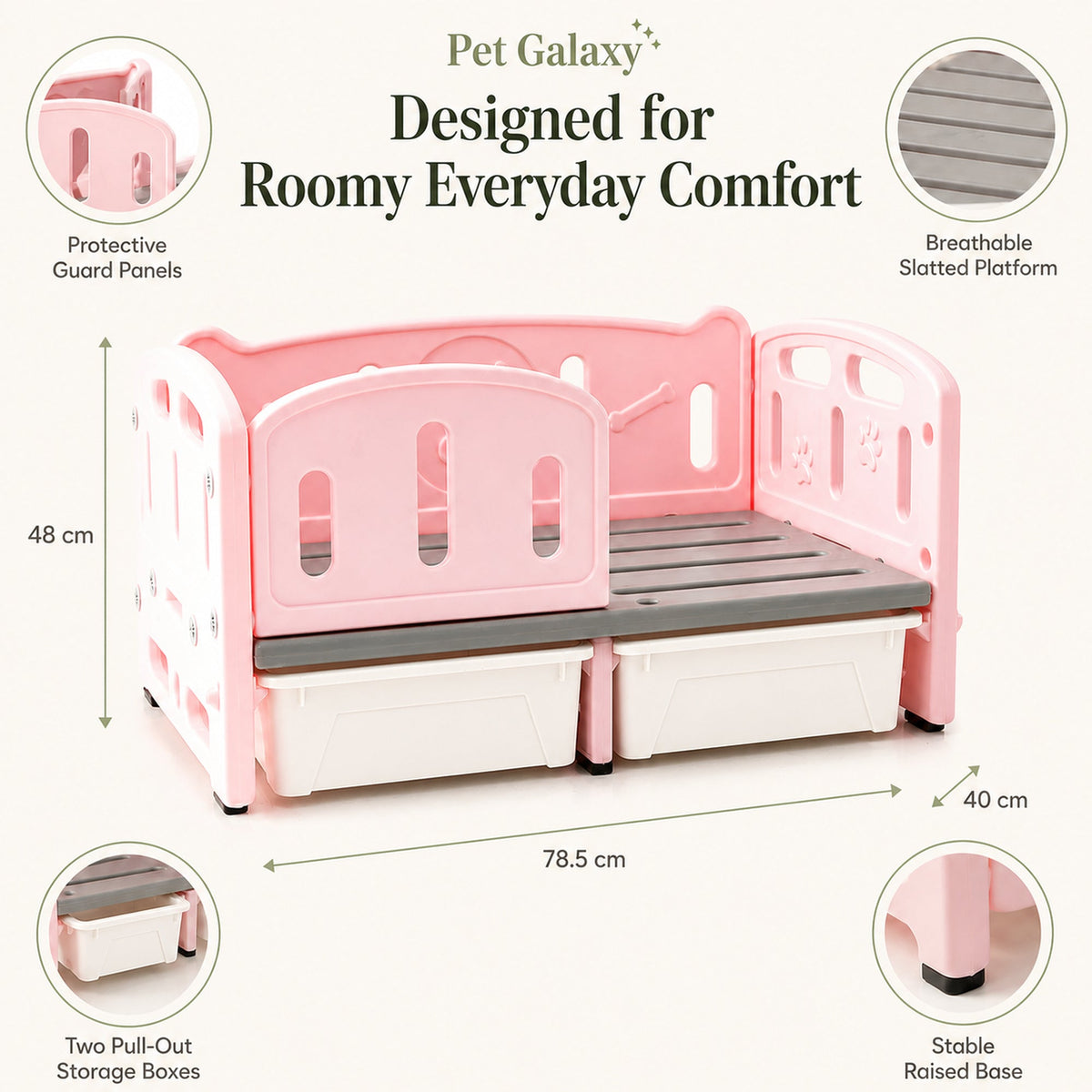 Pet bed dimensions and features