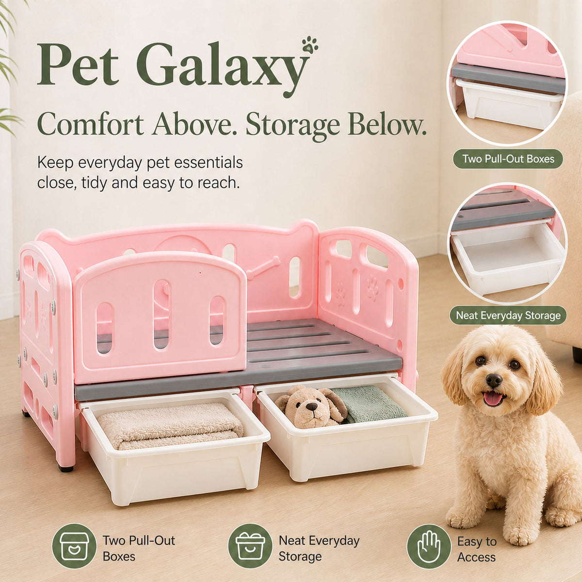 Pet bed storage boxes