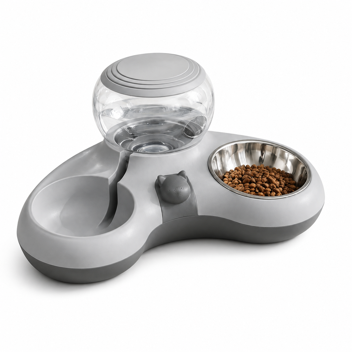 Gray 2-in-1 pet food bowl and gravity water dispenser