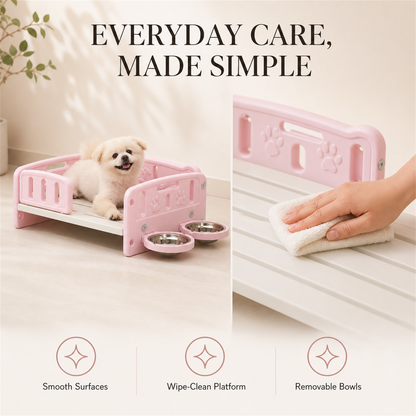 Easy care pink plastic pet bed with wipe clean slatted platform