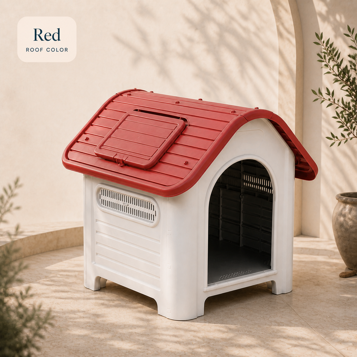 Red roof ventilated indoor outdoor dog house