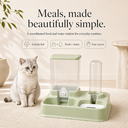 Sage green pet feeding station luxury lifestyle