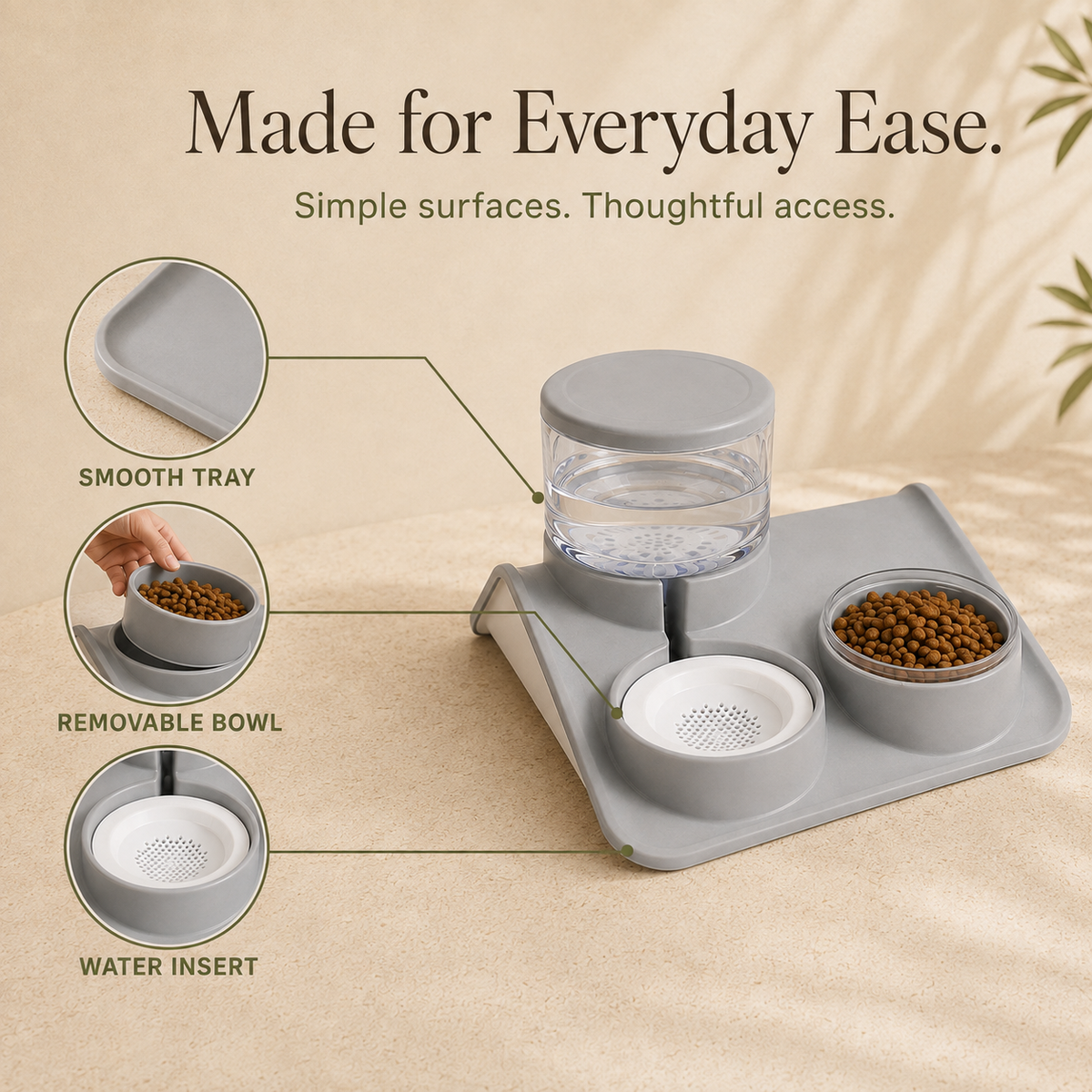 Easy care removable bowl and water insert details